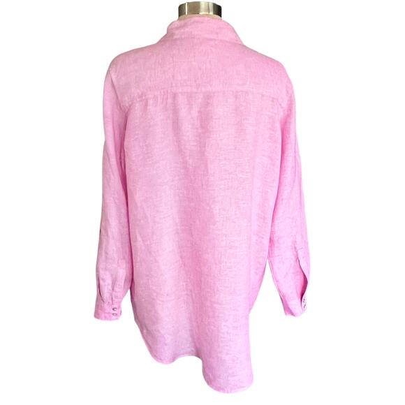 Sigrid Olsen Linen Button Down Shirt Womens Medium Tunic Pink Roll Tab Sleeves - Picture 6 of 7